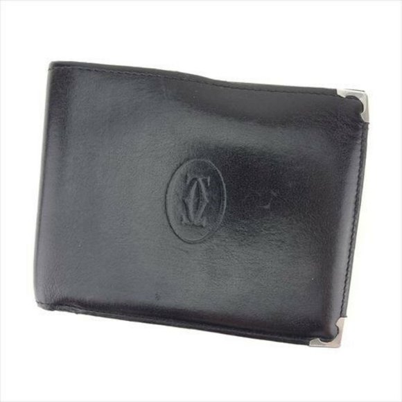 Cartier Wallet Purse Bifold Black Red leather Mens Authentic Used